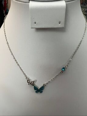 Paparazzi Silver Butterfly Necklace with Teal Crystals